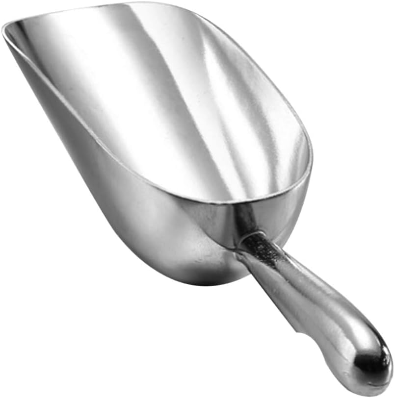 Integrated cast aluminum round bottom ice scoop, silver, suitable for spice, candy, dry goods, essential for kitchen and bar (12 ounces) (2, 12Oz)