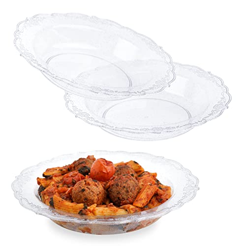 EURO CLASSIC Pack of 10 Glittered Silver Plastic Serving Bowls 12oz ~ Party Bowls Great for Weddings, buffets, Picnics and More (12oz Bowls)