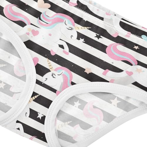 Wusikd Cute Unicorns Girls' Underwear Cotton Black White Stripes Girls Briefs Soft Toddler Underwear 2T4