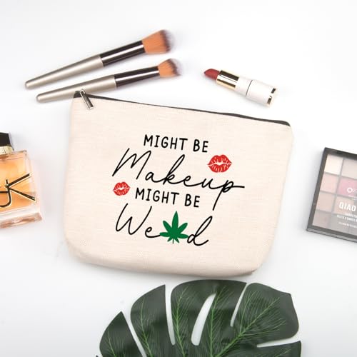 Makeup Bag For Women Might Be Makeup Might Be Weed Zip Travel Bag Humor Leaves Makeup Pack Gifts For Friends Sisters Colleagues4