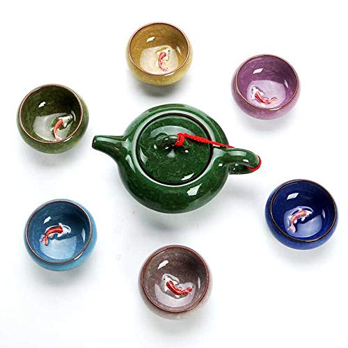 Longpro Rainbow Colors Ice Cracked Glaze Kung Fu Tea Sets (Cups with fish)