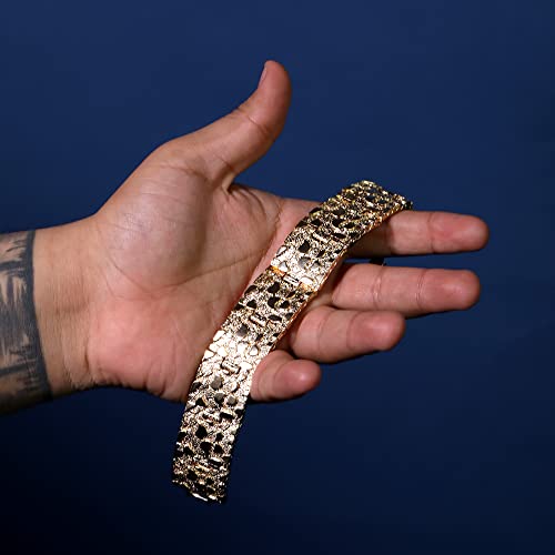 Nugget Ring & Bracelet 25mm Rugged 14k Gold Plated Yellow Pinky Pimp Finger/Wrist Hip Hop Style For Man or Women lifetime Fashion Jewelry4