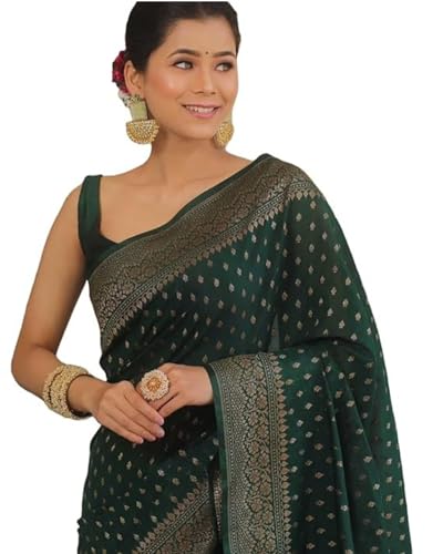 Image of Women's Soft Pure Silk Banarasi Saree and Unstitched Blouse Piece with Jacquard Zari Woven | Saree for Women