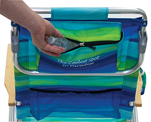 Tommy Bahama 2-Pack 5-Position Classic Lay Flat Backpack Beach Chair with Cooler and Cup Holder, Portable Folding Beach Chair for Tanning, Blue/Green - Image 5