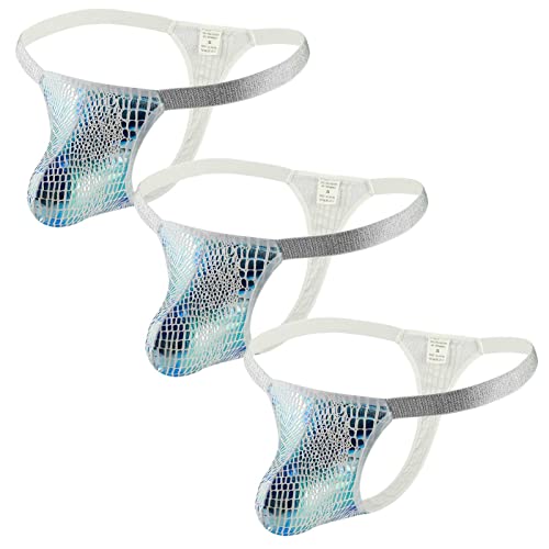 HMLOPX Vier Jahreszeiten Herren G-Strings Slips T-Rücken Unterwäsche Niedrige Taille Schlange Stoff Ausbuchtung Verbesserung Tangas Beutel Unterhosen 3 Stück (Farbe: Blau, Größe: S-Small) Cover