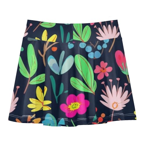 Athletic Shorts Girls Skorts Whimsical Botanical Florals Toddlers Tennis Skirts Clothes Pleated 3t2