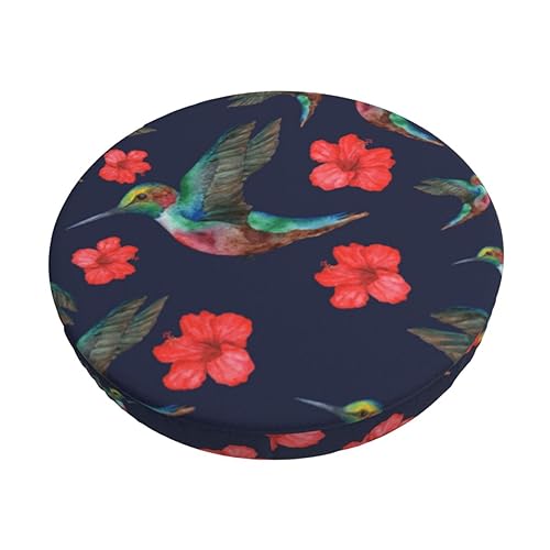 Bar Stool Cover Round,Hummingbirds and Red Flowers Elastic Stool Seat Cushion Cover Washable Stool Chair Cover Dustproof Slipcover 14 Inch