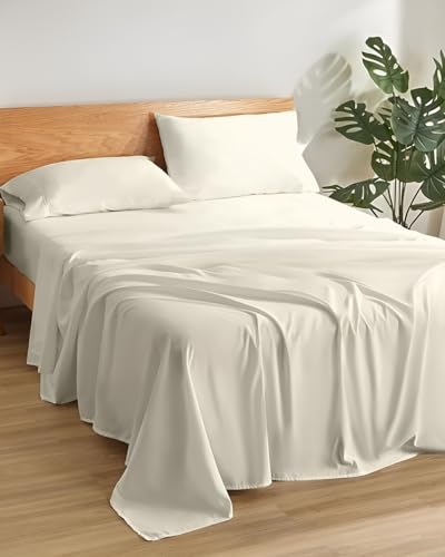 Image of Microfiber King Size Bedsheet with 2 Pillow Covers | Ultra Soft & Breathable Flat Sheet | Wrinkle-Resistant, Premium Comfort for Everyday Use|Size (108 inch x 108 inch) Ivory