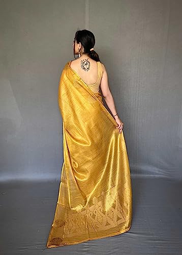 Image of Panzora Women's Tissue Silk Jacquard Weaving Saree With Unstitched Blouse Piece