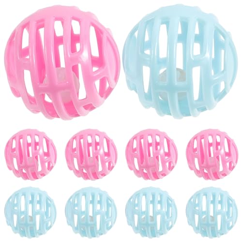 LOGOFUN 10pcs Cat Ball Toy with Bell Plastic Cat Toy with Bell Kitten Interactive Toy Kitten Teething Toy for Pet Supplies - Pink+Blue