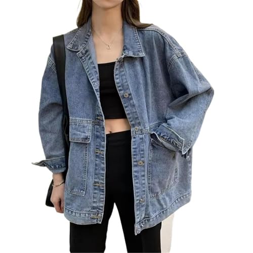 GUOYUXIAO Women's Coat Relaxed Fit Long Sleeve Student Style Denim Jacket For Women-Light Blue008