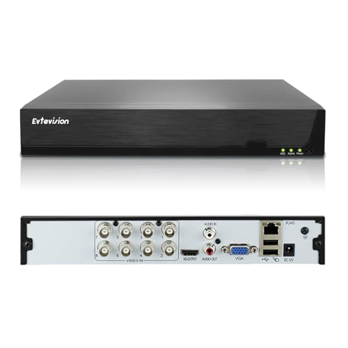 Evtevision Registratore DVR 4K Lite a 8 canali per sistema CCTV, video di sicurezza super HD, supporto per telecamere IP e analogiche, rilevamento intelligente di esseri umani/veicoli, avviso e-mail,