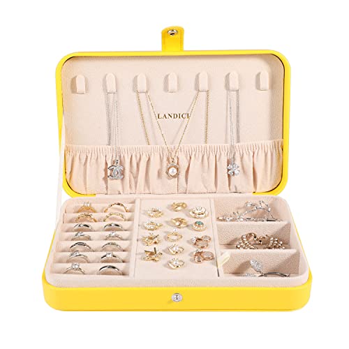 L&Ici Small Jewelry Box For Women Girls, Pu Leather Travel Jewelry Organizer Case, Portable Jewellery Storage Holder Display For Ring Earrings Watch Men Kids Gift, Yellow(8.26(L)X5.5(W)X1.7(H) Inch) #TOP1