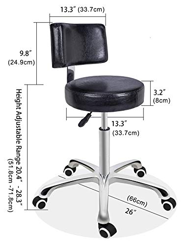 Grace & Grace Height Adjustable Rolling Swivel Stool Chair with Round Seat Heavy Duty Metal Base for Salon,Massage, Factory, Shop (with Backrest, Black) - Thumbnail 6