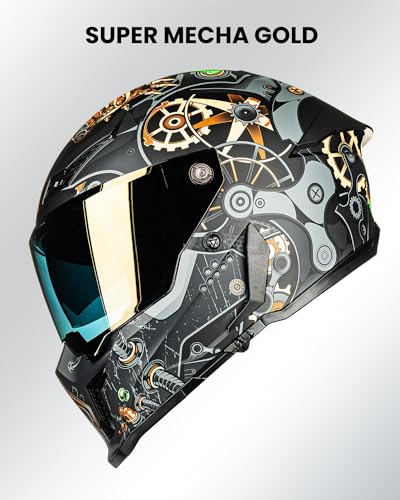 Image of ILM Motorcycle Helmets for Adult Men Women Full Face DOT ECE Powersports Dual Visor Street Racing Helmet with Pinlock Cascos para Motos Model MF509 (Super Mecha Gold, S) | Powersports, Dual Visor, Street Racing, Pinlock, Cascos para Motos