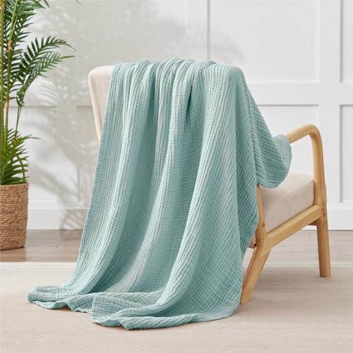 Image of 100% Cotton Muslin Blanket 40 inch x 40 inch, Breathable and Lightweight Cotton Twin Blankets, Soft Cooling Summer Gauze Blanket for All Season, Mint