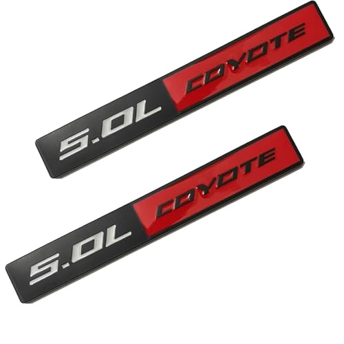 Image of 2PC 5.0L Coyote Emblem Decal Car Engine Letters Decal Plating Badge 3D Metal Style Fit for F150 5.0L Engine Truck Black Red