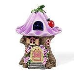 Garden Mushroom Fairy House Statue with Solar Light, Resin Figurine Decor, Hand-Painted Waterproof...