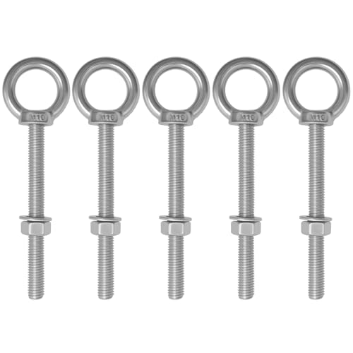 Boulons à œil M10 x 100 mm en acier inoxydable marine pour cordes et câbles - Lot de 5