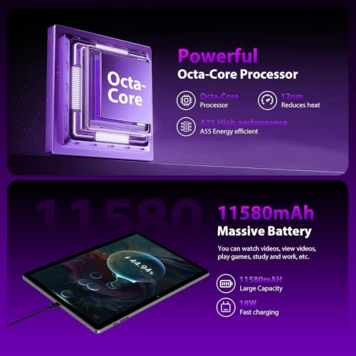 Image of 2026 Premium 14 inch Android Tablet: 2.5K IPS Display 36GB RAM 256GB ROM 1TB Expand | 8-Core 2.0HZ MT6769 Mali-G57 11580mAh Battery| 5G /2.4G WiFi Quad Box Speakers 8+13MP for Work Gaming Study-Silver
