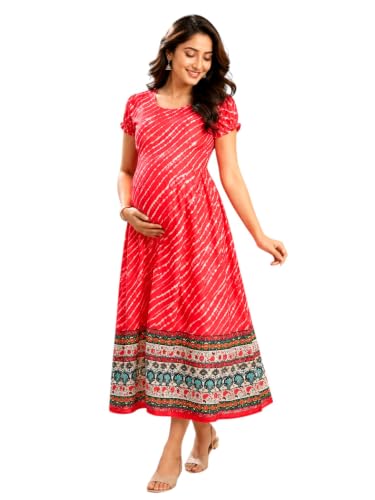 Image of RITIJYA Zipless Feeding Kurta Dress for Women | Maternity Nursing Kurti, No-Zip Easy Access | Extra Pleats Pre to Post Pregnancy | Quick-Dry Fabric | S-4XL