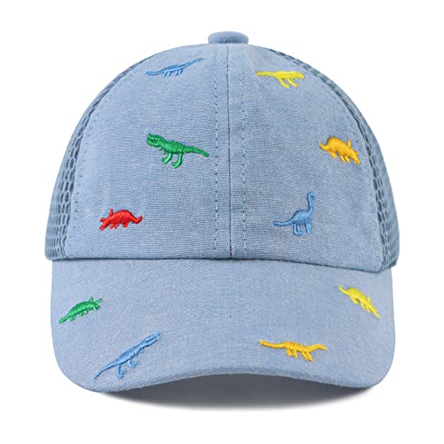 Jangannsa Dinosaur Boys Girls Caps Embroidery Baby Baseball Caps Cotton Infant Toddler Kids Hat Spring Summer Autumn 6M-4Y (Sky Blue-Mesh, 20.5"(2-4 Years)) #TOP1
