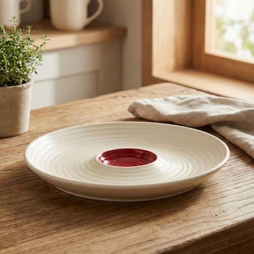 Image of BLACKCARROT Ceramic Serving Platter with Dip Section | 10.8 Inch