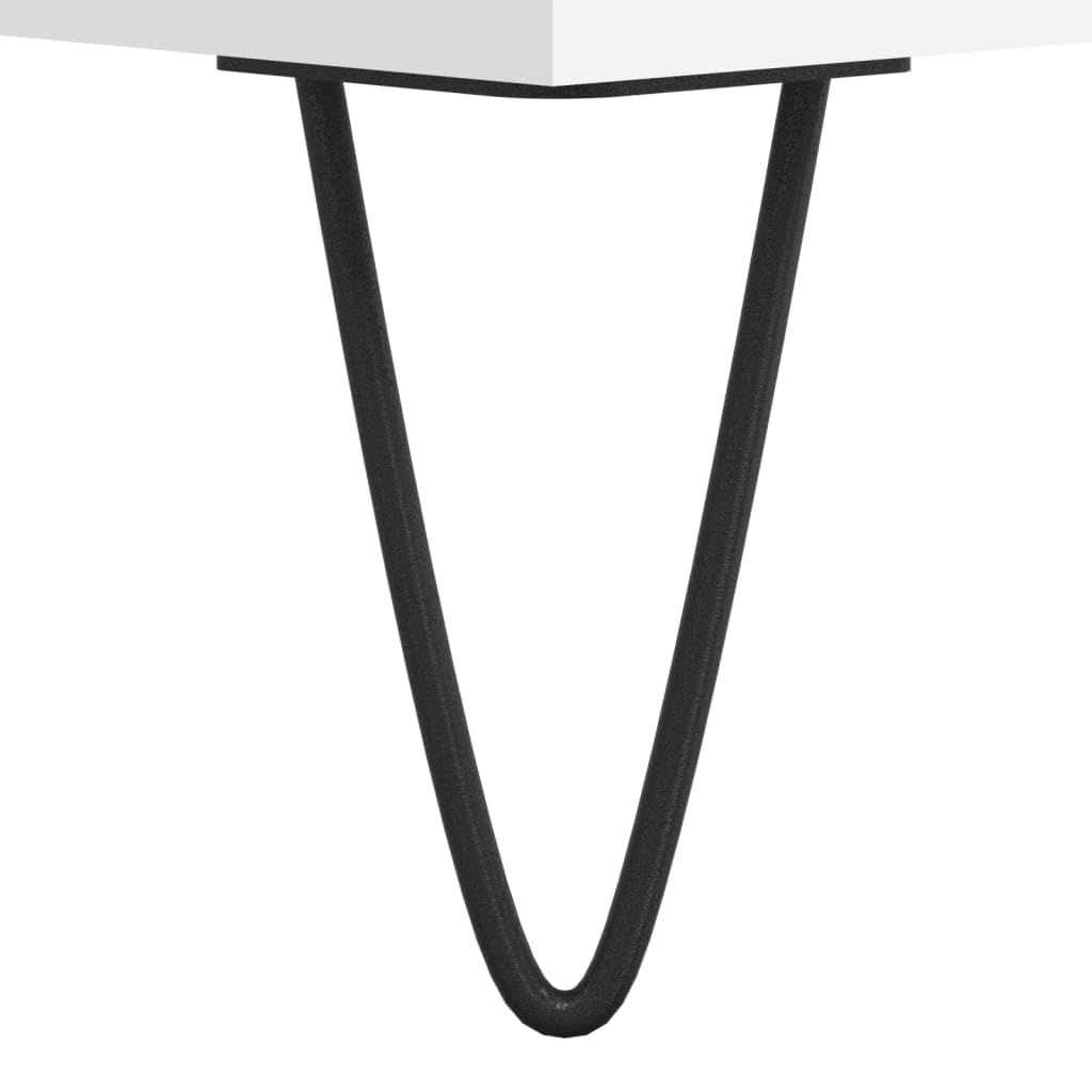 Weißer Plattenschrank 85x38x48 cm Holzwerkstoff mit Eisenbeinen für Vinyl, LP, Schallplatten, Stauraum, stabile Oberplatte, Kabelmanagement, ideal für Wohnzimmer, Heimkino, Musikliebhaber