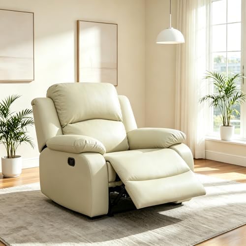 Image of Manual Lazy Boy Recliner Chair, Single Leather Reclining Chair with Home Theater Seating, Oversized Recliner Sofa Breathable Living Room Chairs for Adults Reading Gaming, Khaki