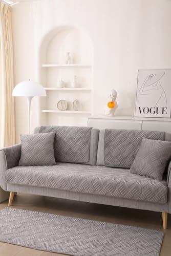 Image of HOMETHREADS Innovative Premium Velvet Sofa Cover Mat with PVC Backing for Non-Slip Comfort (L Grey, 1Pc Backrest | 70x70cm)