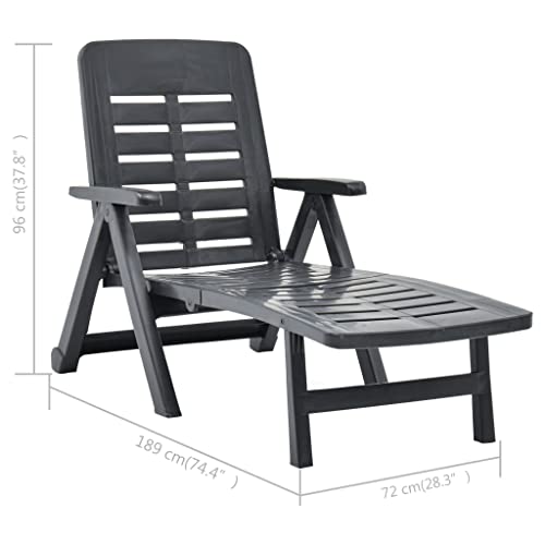 vidaXL Deckchair, Patio Lounge Chair with Adjustable Backrest, Folding Sunlounger, Sunbed for Backyard Poolside Porch Balcony, Plastic Anthracite - Thumbnail 2