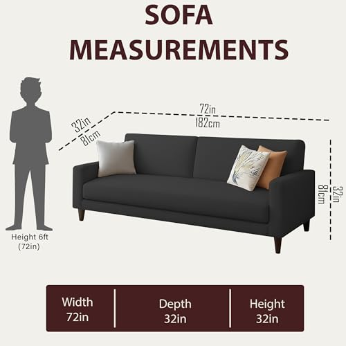 Image of Casaliving Kaven 3 Seater Sofa Set for Living Room (Black Colour Fabric) Premium Fabric Sofa