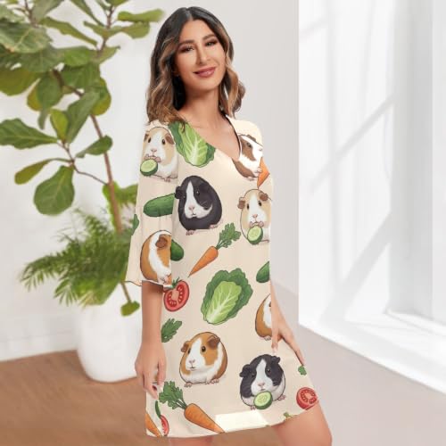 Robe de soirée courte mousseline motif cochons d'inde crème poétique