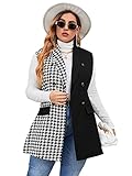 Floerns Women's Plus Size Houndstooth Print Colorblock Shawl Collar Vest Blazer Black and White 3XL