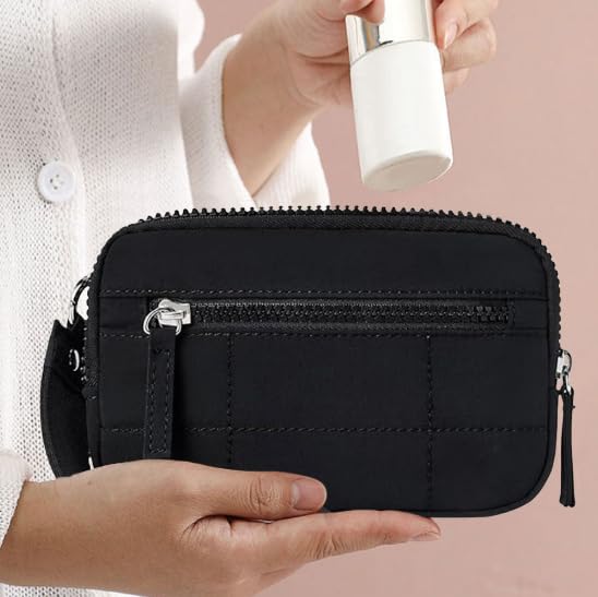 Wristlet Wallets for Women Nylon Quilted RFID Wallet with 3 Zipper Purse for Travel Credit Card Holder Phone Organizer