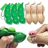 Ganjiang 6PCS Squeeze Bean Keychain Fidget Toys Pack for Both Children and Adult (3pcs Pea & 3pcs Peanut)