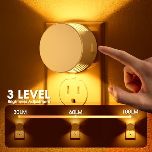 Image of Briignite Night Light [2 Pack], Night Lights Plug Into Wall, 3 Adjustable Brightness Levels, Dusk to Dawn Sensor, Soft Amber Glow, Ideal Night Light for Kids, Bedroom, Bathroom, Hallway, Nursery
