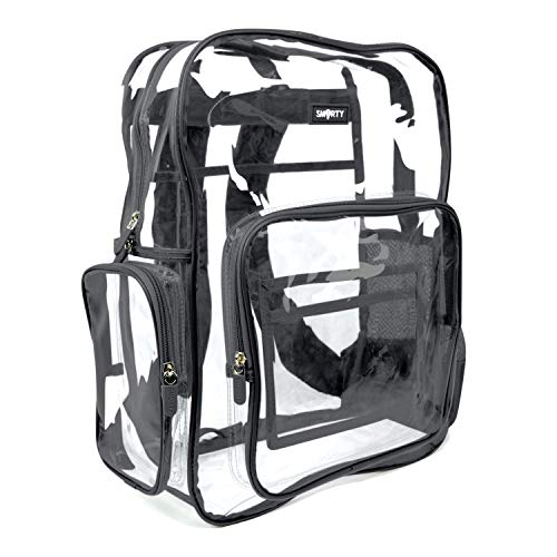 SMARTY Large Heavy Duty Clear Backpack V6 Durable Transparent See Through Bag (Black, Clear Bottom)