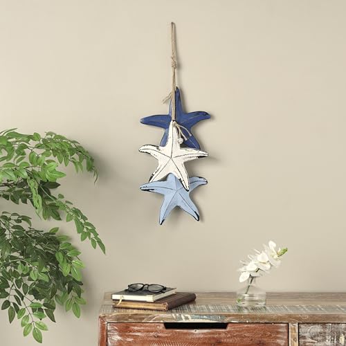 Deco 79 Wooden Starfish Home Wall Decor Distressed Layered Wall Sculpture with Hanging Rope and Decorative Shell Accents, Wall Art 2" x 10" x 27", Blue - Image 3
