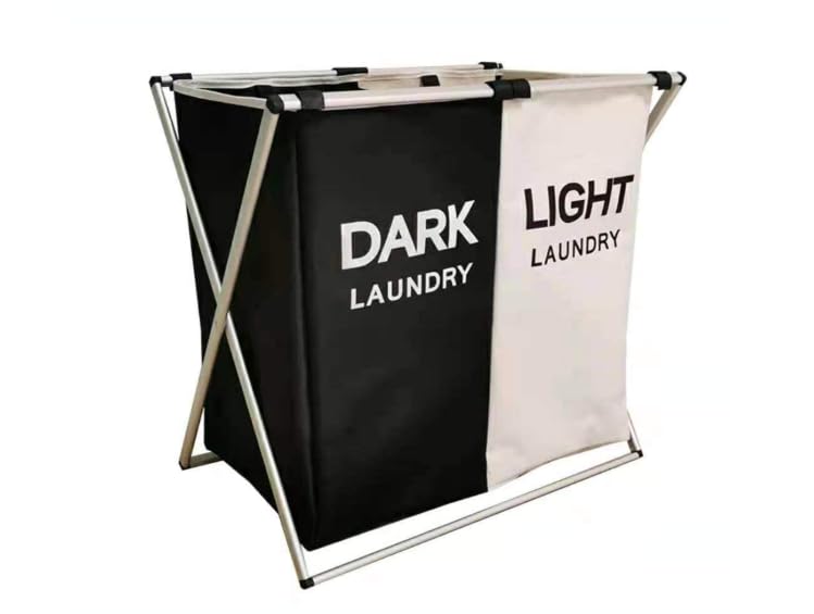 HOMIES, 2 Section Foldable Laundry Basket Hamper, Aluminum X-Frame, Washing Cloth Organizer, Waterproof & Durable, for Bathroom Home with Carrying Handle, Assorted colors-image-45