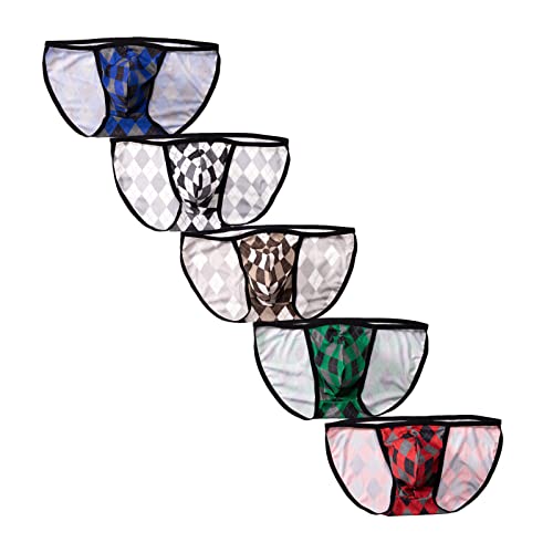 Men's Plaid Thin Line Ice Silk Quick Dry Hollow Briefs Youth Low Waist Underwear