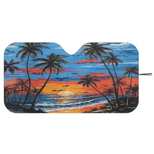 Image of Sunset Scenery Windshield Sun Shade for Car SUV Truck Foldable Front Window Sun Shade Visor Shield Cover Blocks UV Rays and Keeps Vehicle Cool - 66.53 x 34.44 inches