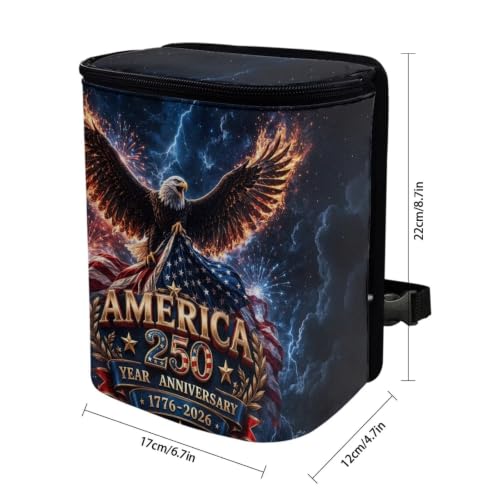 Image of American 250th Car Hanging Trash Can Eagle Patriotic Garbage Can with Adjustable Straps Universal Car Accessories Interior for SUV Trucks