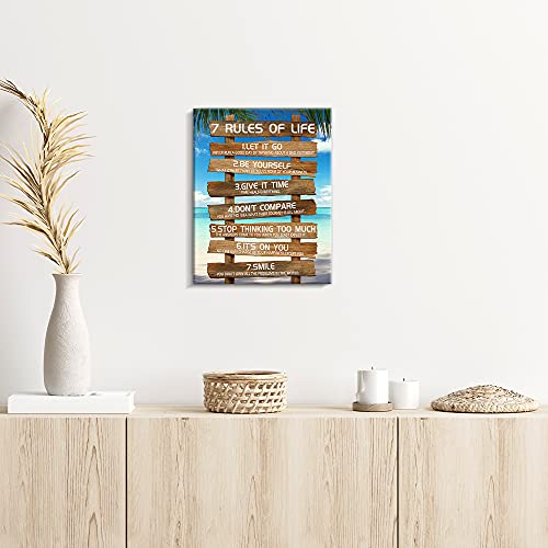 Kas Home Inspirational Wall Art - 7 Rules of Life Motivational Canvas Wall Decor Beach Positive Quotes Living Room Rustic Framed Art Gift for Bedroom Bathroom (12 x 15 inch, Brown - 7 Rules) - Image 4