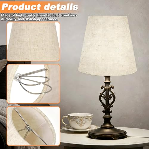 Small Clip Lamp Shades: 6 Pack Linen Fabric Lampshade, Clip-On Chandelier Lampshade, Table Lamp Shade, for Ceiling and Wall Lamps Replacement, Chandeliers Table Lamps (Beige, 90x140x130mm) - Image 4
