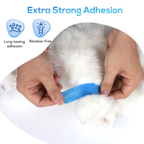 AiQInu 12 Rollen Selbstklebender Verband, 2.5cm x 4.5m, Hypoallergen, Atmungsaktiv, Fixierbinde, Elastische Bandage, Selbstklebende Elastische Binden, für Katze, Hund, Pferd Bein Klebeverband