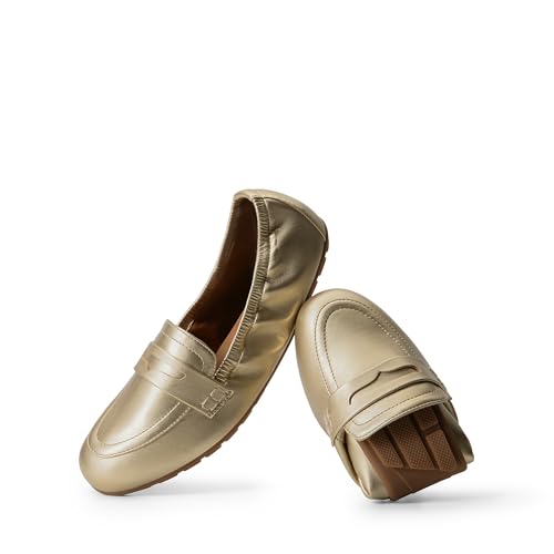 DREAM PAIRS Womens Loafers Foldable Ballet Loafer Flats for Women Round Toe Comfortable Light Weight Casual Slip-On Dress Shoes 9.5 Gold