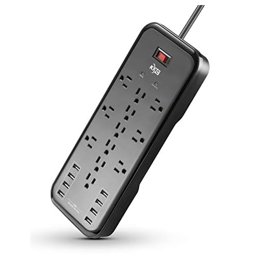 KMC 12-Outlet Surge Protector Power Strip with 8 USB Charging Ports (5V/10A), 2500J,6-Foot Cord