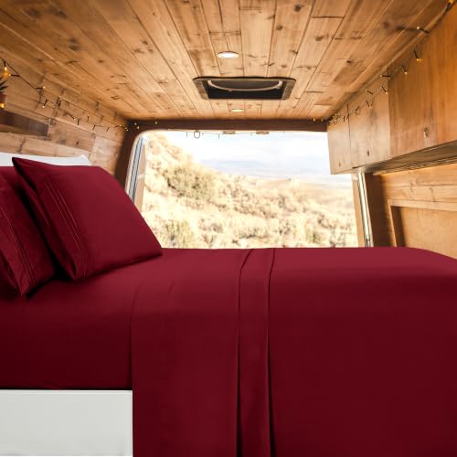 Image of Elegant Comfort Luxury 1500 Premium Hotel Quality Microfiber 4-Piece Sheet Set - Wrinkle Resistant, All Around Elastic Fitted Sheet, Deep Pocket up to 16 inch, RV Short Queen, Burgundy