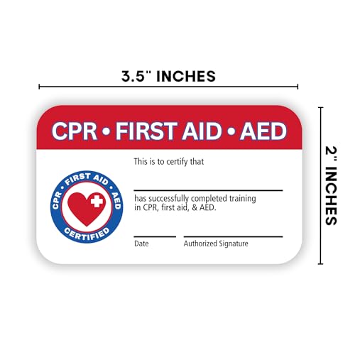Image of CPR and First Aid AED Certification Cards | 5 pk 2.25x3.5 inch Plastic Wallet Sized Quick Reference Guide Fill Out Name Training Certificate